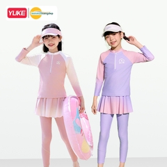 Đồ bơi bé gái tay dài quần dài chân váy liền chống nắng ngăn UV cho bé từ 17-42kg hiệu YUKE.