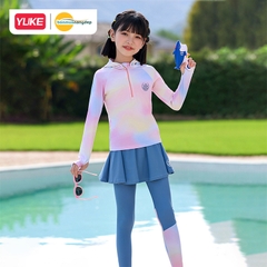 ĐỒ BƠI BÉ GÁI TAY DÀI QUẦN DÀI YUKE PHỐI CHÂN VÁY LIỀN CHỐNG NẮNG KÍN ĐÁO.