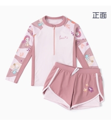 Đồ bơi bé gái tay dài quần đùi 2 lớp áo có dây kéo tiện lợi phối nàng tiên cá đáng yêu