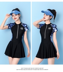 Đồ bơi Nữ liền thân tay ngắn chân váy quần đùi YY82301-1