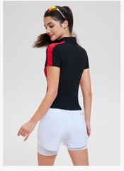 Áo picklebal, áo thể thao tay ngắn cổ đứng khoá kéo trước phối màu cá tính