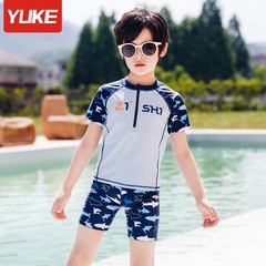 Đồ bơi bé trai dây kéo trước ngực tiện lợi phối hình cá mập quần 2 lớp có dây rút size đến 46kg