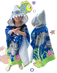 Khăn choàng tắm, khăn tắm 70x150cm cho bé đi bơi, đi biển cỡ lớn sợi mịn có mũ siêu cute