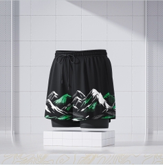 Quần bơi nam 2 lớp thể thao, phối họa tiết dãy núi cá tính, dáng suông