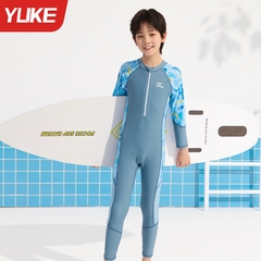 Đồ bơi bé trai liền thân tay dài quần dài hiệu Yuke chống nắng - phối sắc màu cho bé từ 15- 38kg