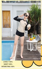 Đồ bơi bé gái thiếu niên tay dài quần đùi 2 lớp dày dặn kín đáo đa phong cách