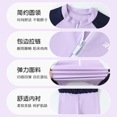 Đồ bơi bé gái YUKE tay dài quần dài phối quần sọc - kéo khóa trước, màu tím pastel chống nắng dễ thương