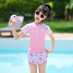 Đồ bơi bé gái quần rời đùi hai lớp dày dặn dây kéo trước ngực tiện lợi Youyou 34166Y