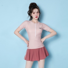 Đồ bơi nữ tay ngắn chân váy, quần ngắn phối 2 màu trẻ trung thời trang chất vải co giãn 4 chiều đàn hồi tốt