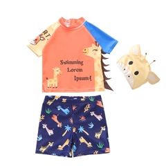 Đồ bơi bé trai tay ngắn quần ngắn họa tiết hươu cao cổ tặng kèm nón bơi đáng yêu size từ 6-24kg
