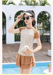 Đồ bơi bé gái váy tay ngắn có quần đùi rời phía trong kín đáo | SET bơi bé gái 3 chi tiết váy quần đùi