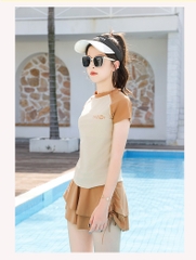 Đồ bơi bé gái váy tay ngắn có quần đùi rời phía trong kín đáo | SET bơi bé gái 3 chi tiết váy quần đùi