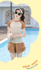 Đồ bơi bé gái váy tay ngắn có quần đùi rời phía trong kín đáo | SET bơi bé gái 3 chi tiết váy quần đùi