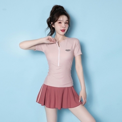 Đồ bơi nữ tay ngắn chân váy, quần ngắn phối 2 màu trẻ trung thời trang chất vải co giãn 4 chiều đàn hồi tốt