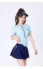 Đồ bơi nữ tay ngắn chân váy, quần ngắn phối 2 màu trẻ trung thời trang chất vải co giãn 4 chiều đàn hồi tốt