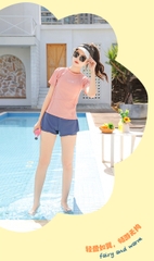 Đồ bơi bé gái thiếu niên tay ngắn quần đùi hai lớp trẻ rung năng động