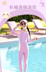 Đồ bơi bé gái liền thân tay dài quần dài hiệu YUKE chống nắng - Màu pastel siêu xinh cho bé từ 16-38kg