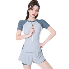 Đồ bơi nữ tay ngắn chân váy, quần ngắn phối 2 màu trẻ trung thời trang chất vải co giãn 4 chiều đàn hồi tốt