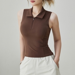 Áo thể thao nữ pickleball, tennis không tay, có cổ, ôm sát tôn dáng