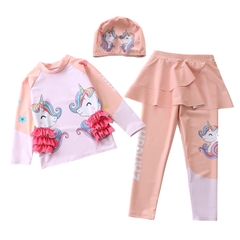 Đồ bơi bé gái tay dài quần dài đính chân váy