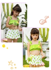 Bikini bé gái Siêu dễ thương chấm bi hồng phối trái bơ xinh