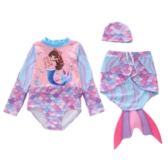 Set bơi bé gái tay dài liền thân 3 món phối đuôi cá xinh xắn ngộ nghĩnh
