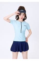 Đồ bơi nữ tay ngắn chân váy, quần ngắn phối 2 màu trẻ trung thời trang chất vải co giãn 4 chiều đàn hồi tốt