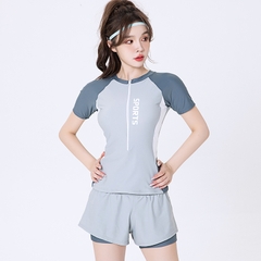 Đồ bơi nữ tay ngắn chân váy, quần ngắn phối 2 màu trẻ trung thời trang chất vải co giãn 4 chiều đàn hồi tốt