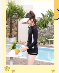 Đồ bơi bé gái thiếu niên tay dài quần đùi 2 lớp dày dặn kín đáo đa phong cách