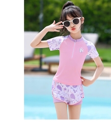 Đồ bơi bé gái quần rời đùi hai lớp dày dặn dây kéo trước ngực tiện lợi Youyou 34166Y