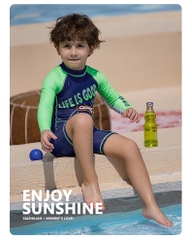 Đồ bơi bé trai tay dài liền thân vải chống UV kèm nón bơi HX 23106