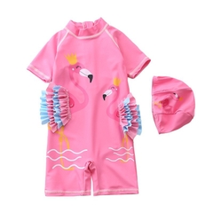 Đồ bơi bé gái liền thân bao gồm nón bơi che nắng size cho bé từ sơ sinh 7kg