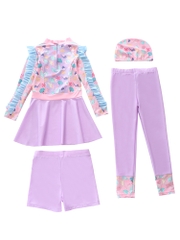 Set bơi bé gái tay dài quần dài váy quần đùi 4 chi tiết tặng kèm nón