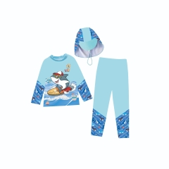 Đồ bơi bé trai tay dài quần dài họa tiết đại dương kèm nón che gáy chống nắng size từ 16-34kg