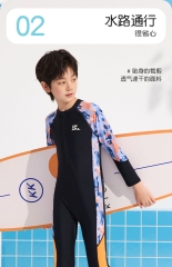 Đồ bơi bé trai liền thân tay dài quần dài hiệu Yuke chống nắng - phối sắc màu cho bé từ 15- 38kg