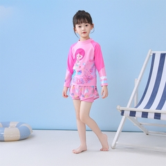 Đồ bơi bé gái tay dài quần đùi hai lớp mẫu rời hoạ tiết hoạt hình nàng tiên cá