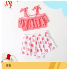 Bikini bé gái Siêu dễ thương chấm bi hồng phối trái bơ xinh