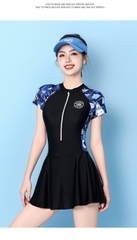 Đồ bơi Nữ liền thân tay ngắn chân váy quần đùi YY82301-1