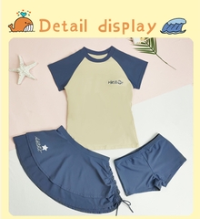 Đồ bơi bé gái váy tay ngắn có quần đùi rời phía trong kín đáo | SET bơi bé gái 3 chi tiết váy quần đùi