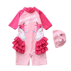 Đồ bơi bé gái liền thân bao gồm nón bơi che nắng size cho bé từ sơ sinh 7kg