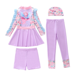 Set bơi bé gái tay dài quần dài váy quần đùi 4 chi tiết tặng kèm nón