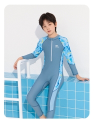 Đồ bơi bé trai liền thân tay dài quần dài hiệu Yuke chống nắng - phối sắc màu cho bé từ 15- 38kg