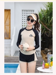 Đồ bơi bé gái thiếu niên tay dài quần đùi 2 lớp dày dặn kín đáo đa phong cách