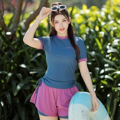 Đồ Bơi Nữ 2 Mảnh Thon Gọn, Che Mỡ Bụng – Thiết Kế Áo Tay Ngắn Kèm Quần Váy Xinh Xắn