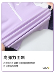 Đồ bơi bé gái YUKE tay dài quần dài phối quần sọc - kéo khóa trước, màu tím pastel chống nắng dễ thương