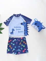 Đồ bơi bé trai tay ngắn quần ngắn họa tiết hươu cao cổ tặng kèm nón bơi đáng yêu size từ 6-24kg