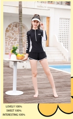 Đồ bơi bé gái thiếu niên tay dài quần đùi 2 lớp dày dặn kín đáo đa phong cách