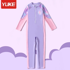 Đồ bơi bé gái liền thân tay dài quần dài chống nắng, chống UV màu Pastel ngọt ngào phối hình nàng tiên YY2266