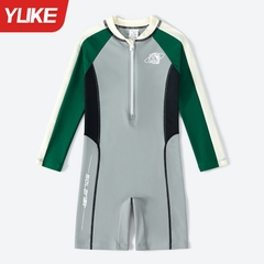 Đồ bơi bé trai liền thân tay dài chống nắng quần ngắn dây kéo trước ngực tiện lợi