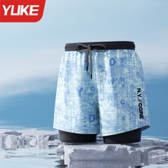 Quần bơi nam 2 lớp thể thao, phối họa tiết dãy núi cá tính, dáng suông